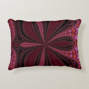 Rich Sparkly Reds Floral Fractal Accent Pillow