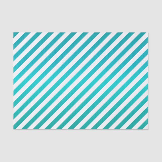 Rich Teal Blue and White Stripes Tissue Paper (Front)