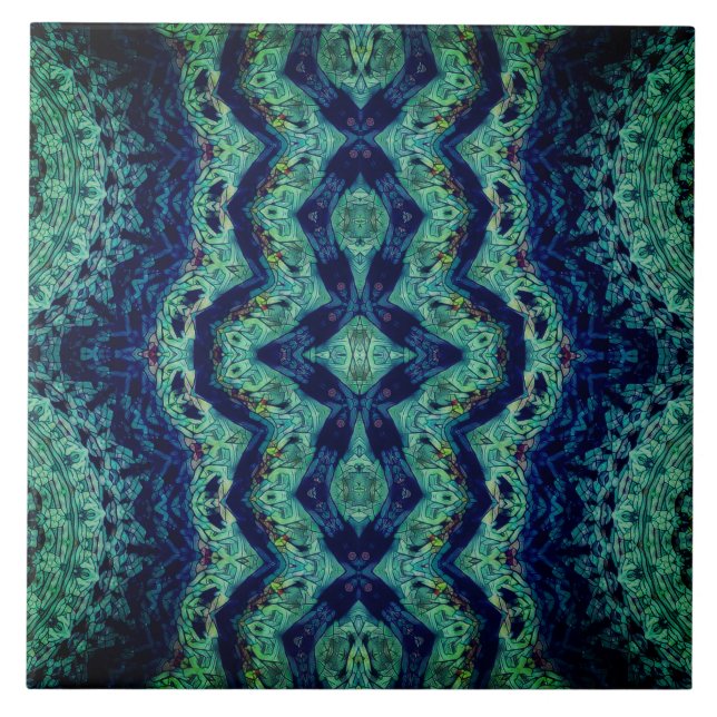 Rich Teal Blue Funky Abstract Ceramic Tile (Front)