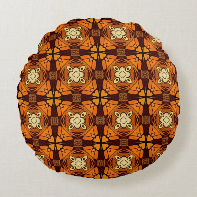Rich Terracotta burnt orange brown pattern Round Cushion (Front)