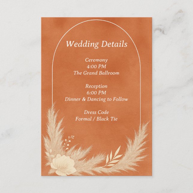 Rich terracotta Wedding Details Enclosure Card (Front)