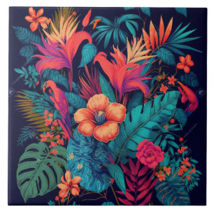 Rich Tropical Floral Pattern Ceramic Tile
