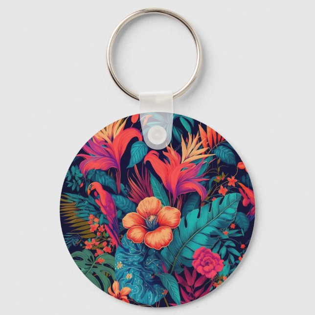Rich Tropical Floral Pattern Key Ring (Front)