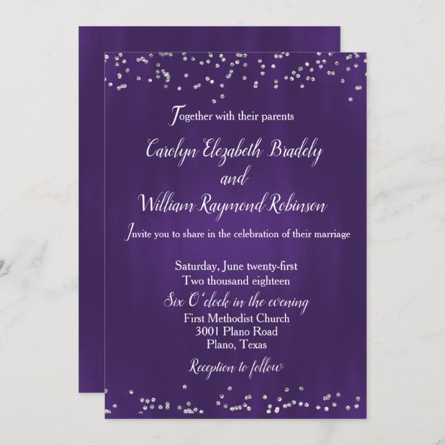 Rich Ultra Violet with Sparkles Wedding Invitation (Front/Back)