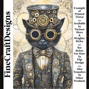 Rich Victorian Steampunk Black Cat AB6 Decoupage Tissue Paper