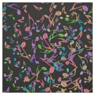 Rich Warm Music Notes Colourful Black Fabric