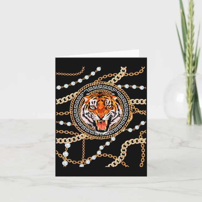 Rich Wild Tiger With Printed Gold Chains &amp; Dia Card (Front)