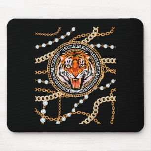 Rich Wild Tiger With Printed Gold Chains &amp; Dia Mouse Pad
