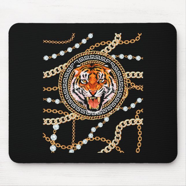 Rich Wild Tiger With Printed Gold Chains &amp; Dia Mouse Pad (Front)