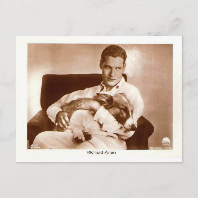 Richard Arlen screen actor with dog Postcard (Front)