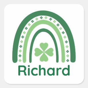 Richard Name Clover Boho Rainbow Square Sticker