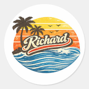 Richard Retro Sunset Name Design Classic Round Sticker