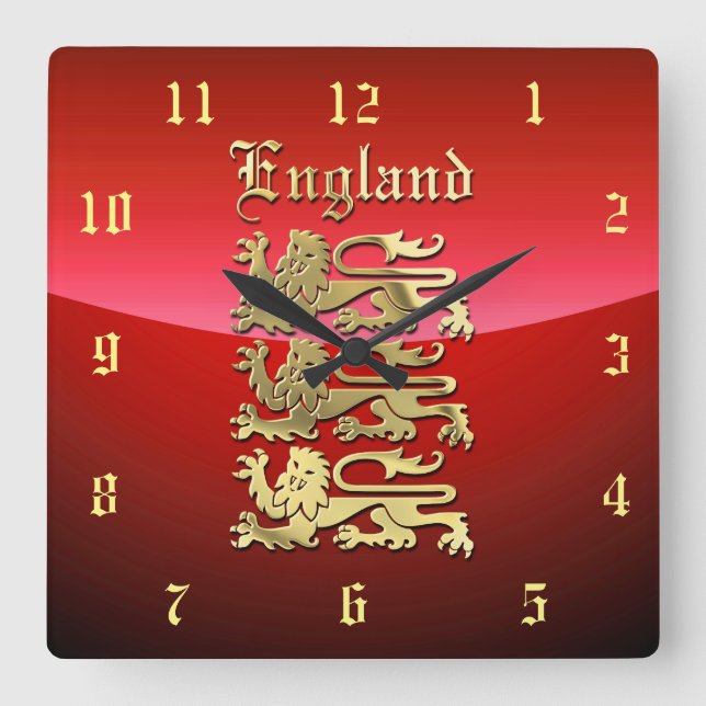 Richard the Lionheart's Royal Arms of England Square Wall Clock (Front)