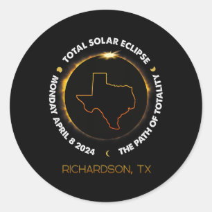 Richardson Total Solar Eclipse 2024 April 04.08.24 Classic Round Sticker