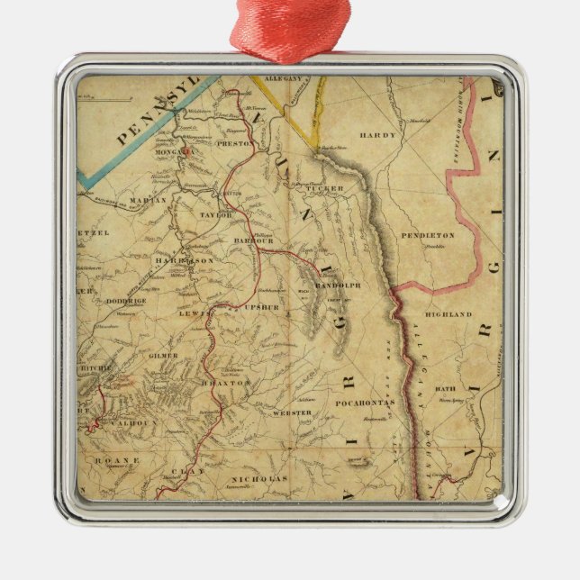 Richardson's Map of West Virginia Metal Tree Decoration (Front)