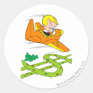 Richie Rich Flying Plane - Colour Classic Round Sticker