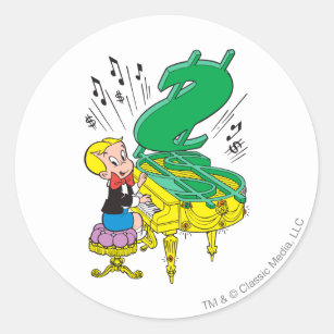 Richie Rich Playing Piano - Colour Classic Round Sticker