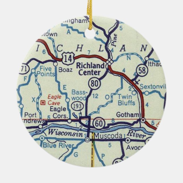 Richland Centre WI Old Map Ceramic Ornament (Back)