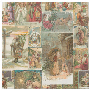 Richly-Detailed Vintage Father Christmas Collage Fabric