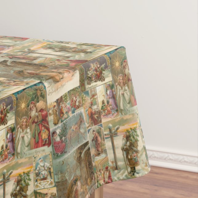 Richly-Detailed Vintage Father Christmas Collage Tablecloth (In Situ)