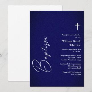 Richly Gorgeous Blue Roman Catholic Baptism Invitation