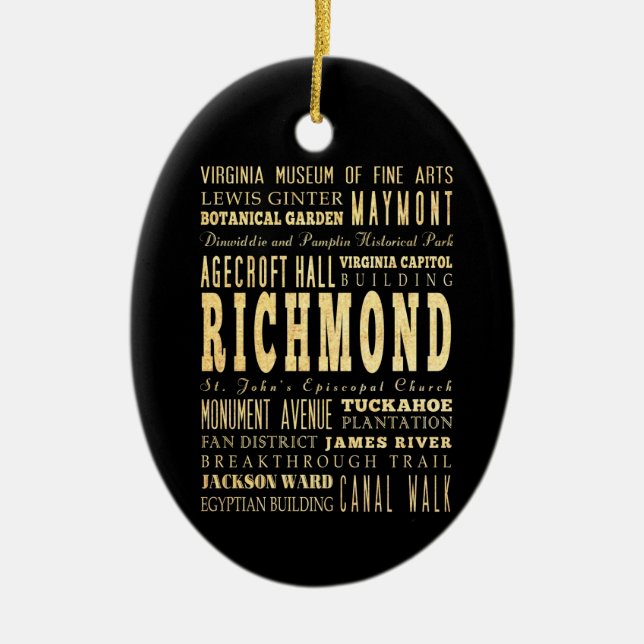 Richmond City if Virginia Typography Art Ceramic Ornament (Front)