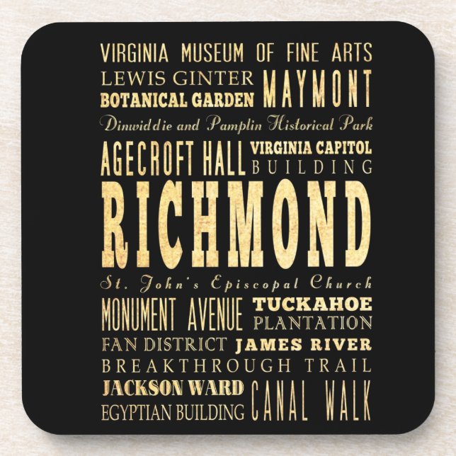 Richmond City if Virginia Typography Art Coaster (Front)
