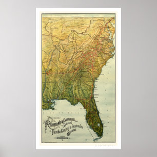 Richmond & Danville Railroad Map 1893 Poster