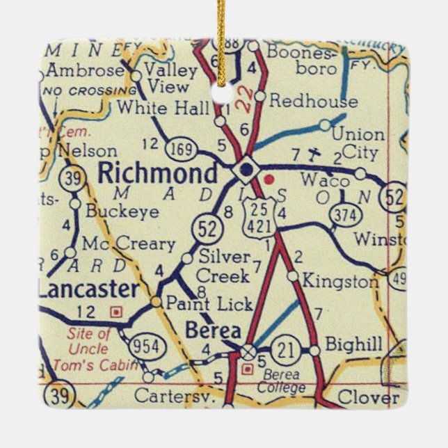Richmond KY Vintage Map Ceramic Ornament (Back)