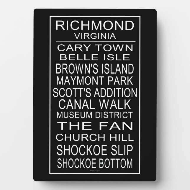 Richmond Virginia Bus Roll  Plaque (Front)