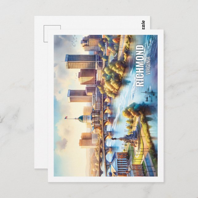 Richmond Virginia USA Famous Place watercolor Postcard (Front/Back)