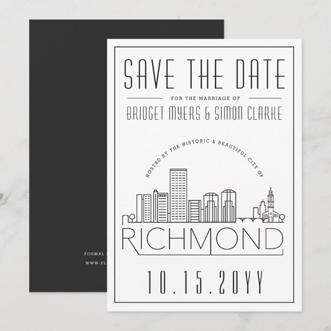 Richmond Wedding | Stylised Skyline Save the Date  Invitation (Front/Back)