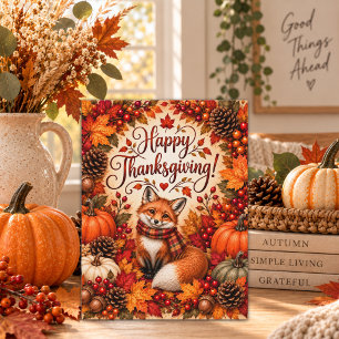 Richness of Fall Fox Thanksgiving Illustration Postcard