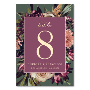 Richness of Spring Purple Green Floral Wedding Table Number