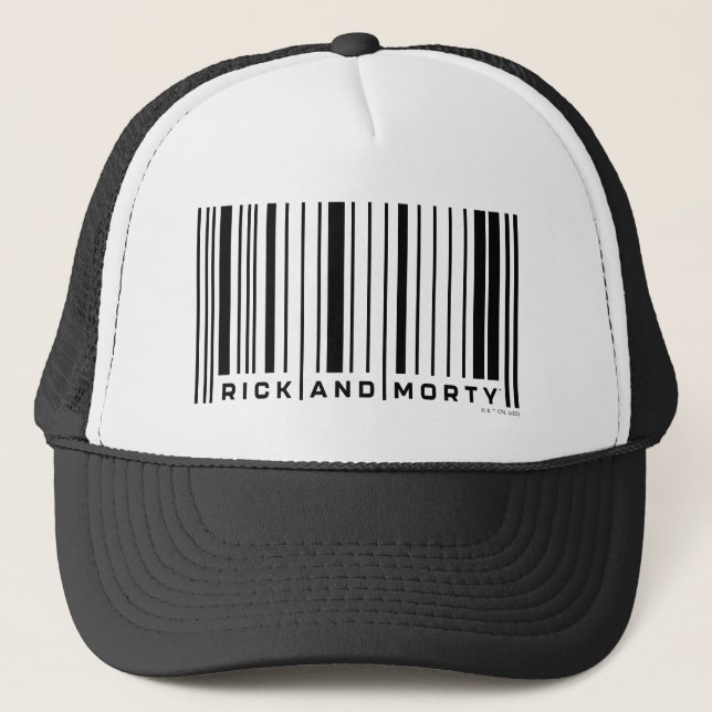 Rick and Morty Bar Code Graphic Trucker Hat (Front)