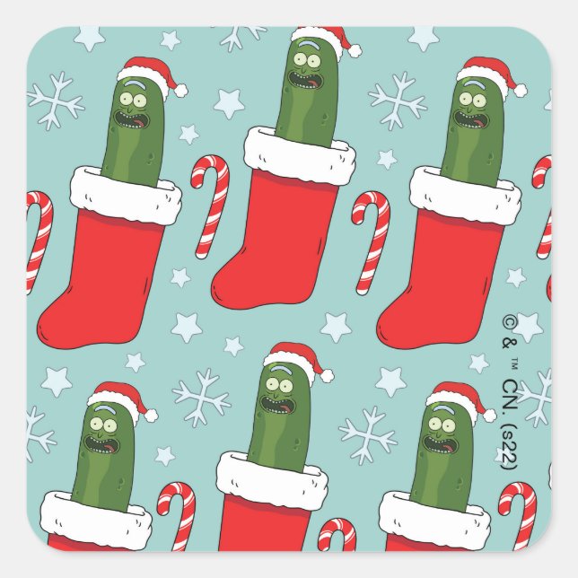 Rick and Morty | Christmas Pickle Rick Pattern Square Sticker (Front)