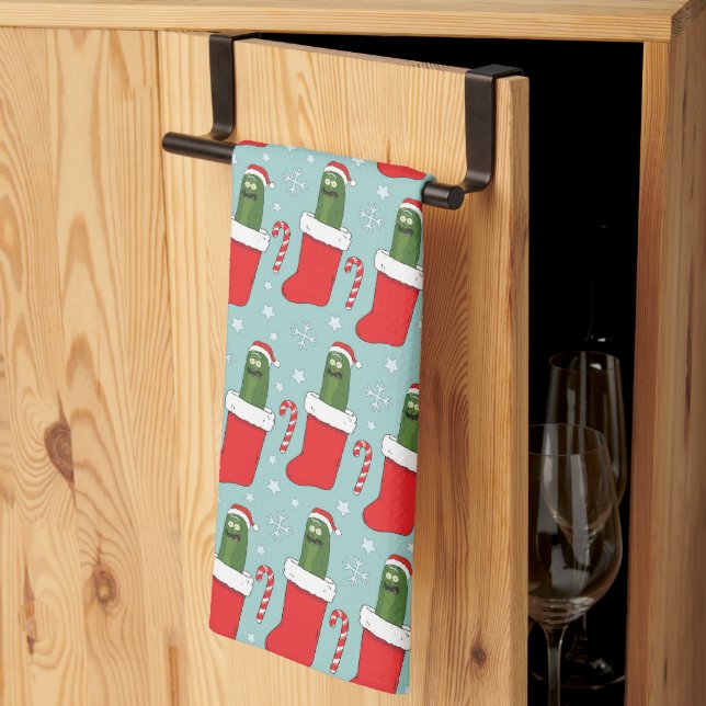 Rick and Morty | Christmas Pickle Rick Pattern Tea Towel (Thirds Fold)