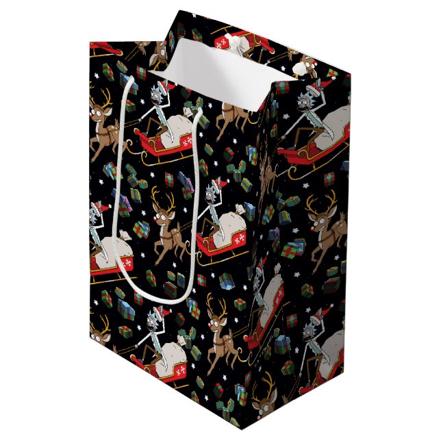 Rick and Morty | Christmas Reindeer Sleigh Pattern Medium Gift Bag (Front Angled)