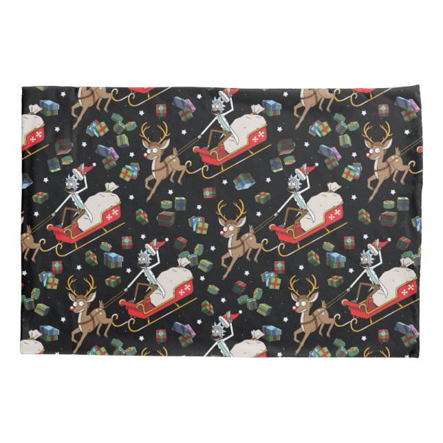Rick and Morty | Christmas Reindeer Sleigh Pattern Pillowcase (Back)