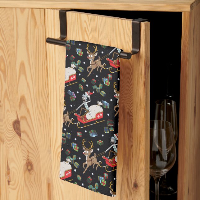 Rick and Morty | Christmas Reindeer Sleigh Pattern Tea Towel (Thirds Fold)