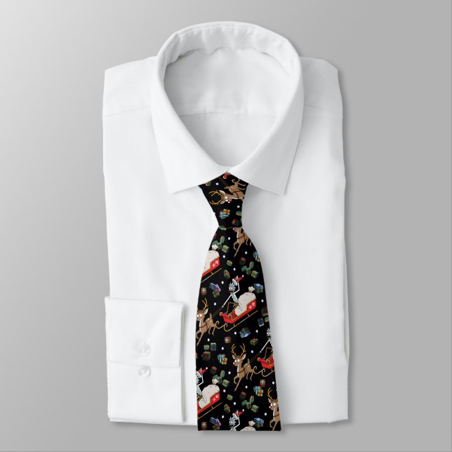 Rick and Morty | Christmas Reindeer Sleigh Pattern Tie (Tied)