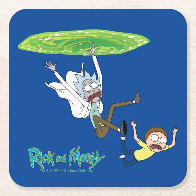 RICK AND MORTY™ | Falling Out Of Portal Square Paper Coaster (Front)