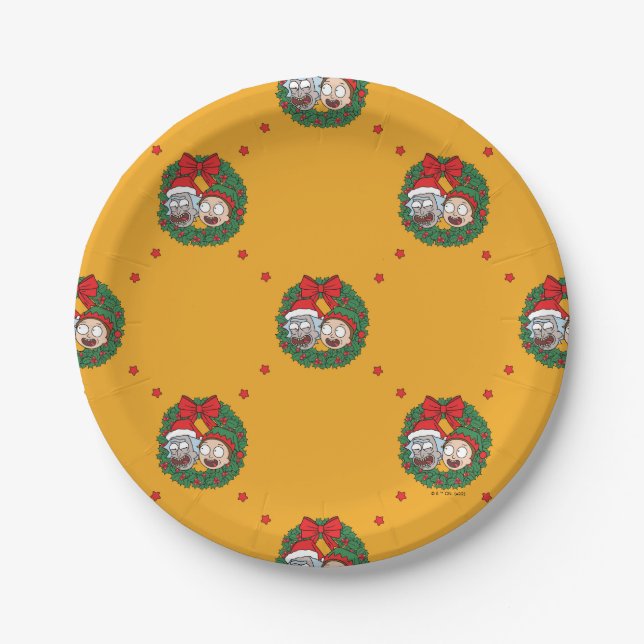 Rick and Morty | Holiday Wreath Pattern Paper Plate (Front)