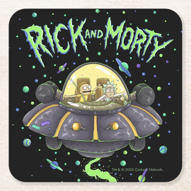 RICK AND MORTY™ | Illustrated Space Flight Graphic Square Paper Coaster (Front)