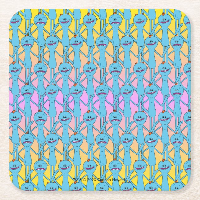 RICK AND MORTY™ | Rainbow Mr. Meeseeks Pattern Square Paper Coaster (Front)