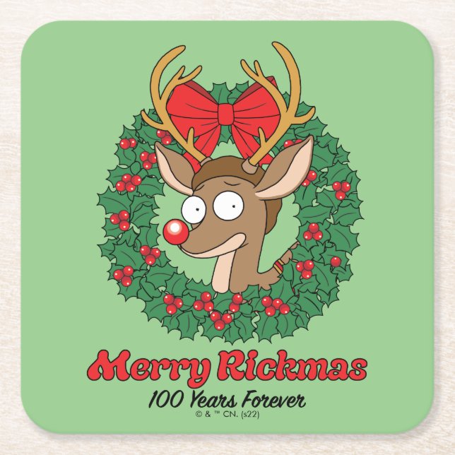 Rick and Morty | Reindeer Morty Merry Rickmas Square Paper Coaster (Front)