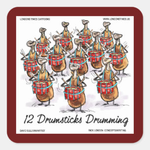 Rick London "12 Drumsticks Drumming" Christmas Square Sticker