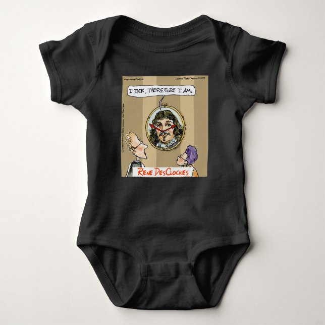 Rick London Cartoons Funny Descartes Clock Baby Bodysuit (Front)