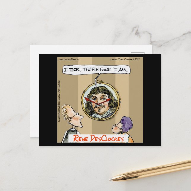 Rick London Cartoons Funny Descartes Postcard (Front/Back In Situ)