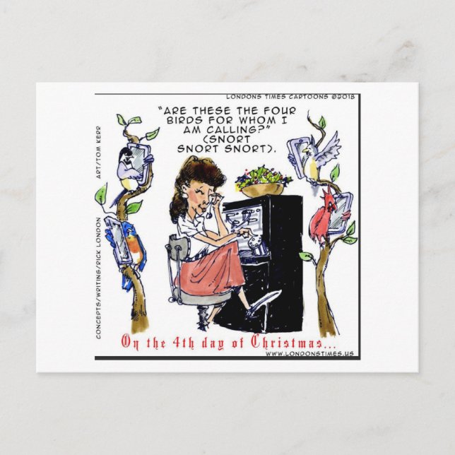 Rick London Ernestine Calling Birds Xmas Postcard (Front)